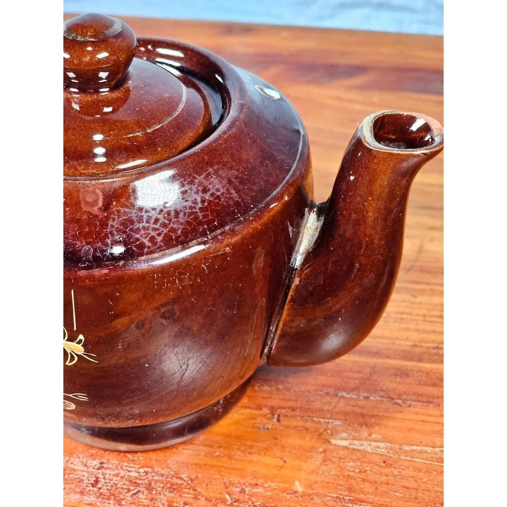 Vintage Made in Japan Brown Floral Ceramic Teapot Decorative Cottage Decor
